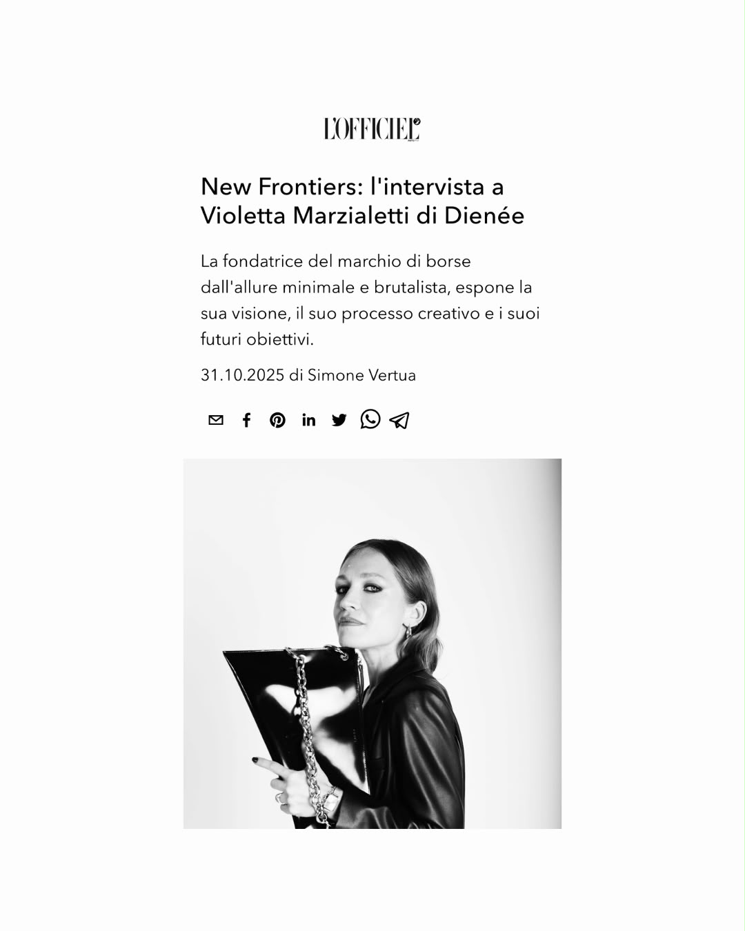 L'Officiel interview with Dienèe founder Violetta Marzialetti